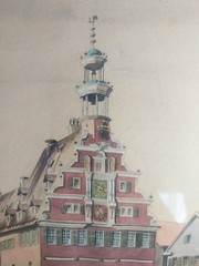 1946 Watercolor Rathaus Town Hall Esslingen on the Neckar Signed AK & Provenance