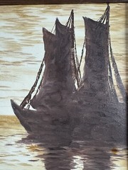 Signed Realist Impressionist Painting of Ships at Sea 15×17 Inches Framed Art