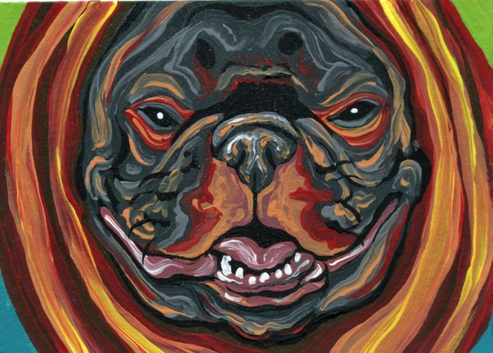 ACEO ATC Miniature Halloween Painting French Bulldog Dog Pet Art-Carla Smale