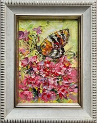 Wildflower Butterfly Original Oil Painting Impasto Collectable Mini Art 3×2.5in