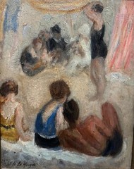 Jean De La Hougue (1874-1959) Beach Scene Oil Painting, Art Deco c1920
