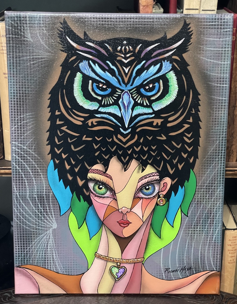RICARDO MAYA – WOMAN & OWL, MAGICK SHAMAN – SIGNED ORIGINAL SURREALIST PAINTING