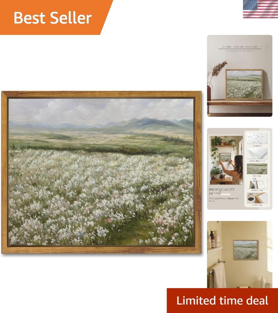 Timeless Vintage Floral Landscape Canvas Wall Art | 8x10in Framed Elegance