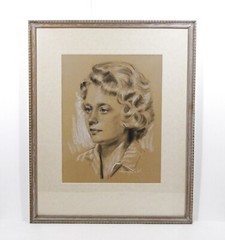 Vintage 1964 Portrait Drawing of a Woman, Signed Framed Art