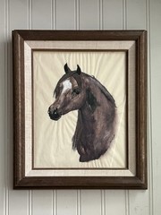 Vintage Equestrian Horse Portrait Painting Framed & Signed 1977 VTG Farmhouse
