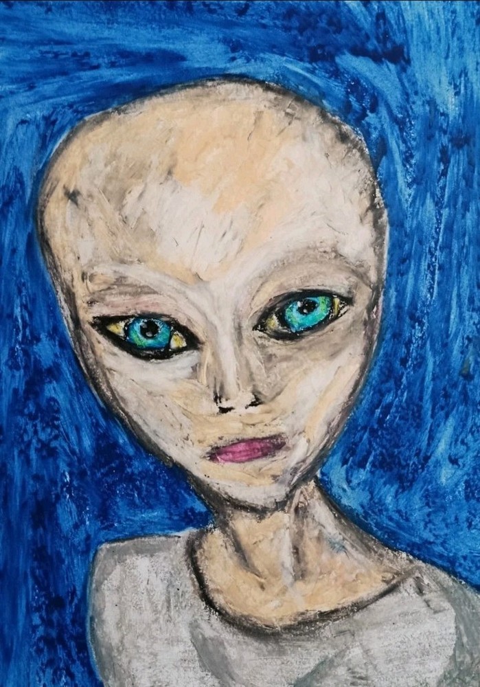 Alien UFO UAP – Modern Art – Oil Chalk A4 Paper – Modern Art