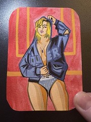 ACEO Original Pinup Reneé Rapp Hoodie Acrylic on Paper 2.5×3.5 by BrieMcDoodles