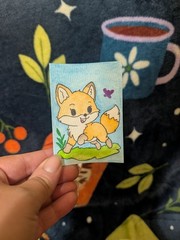Aceo Original Watercolor Fox With A Butterfly Painting| #3 Of 3