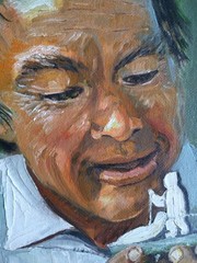 Original Oil Painting Man Portrait Eskimo Artist Carving Seal Statue Art Signed
