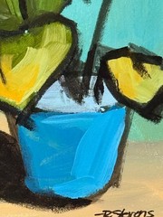 White Floral Still Life Painting Modern Botanical Blue Vase Original Art R Steve