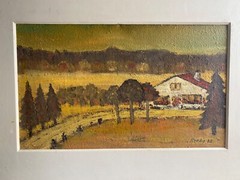 Oil Painting Sign Ernst Cancer 1982 Die Driveway to The Farm An Field Landscape