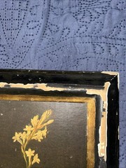 VTG Still Life Oil Painting Moody Chiaroscuro Floral & Fruit Ornate Patina Frame