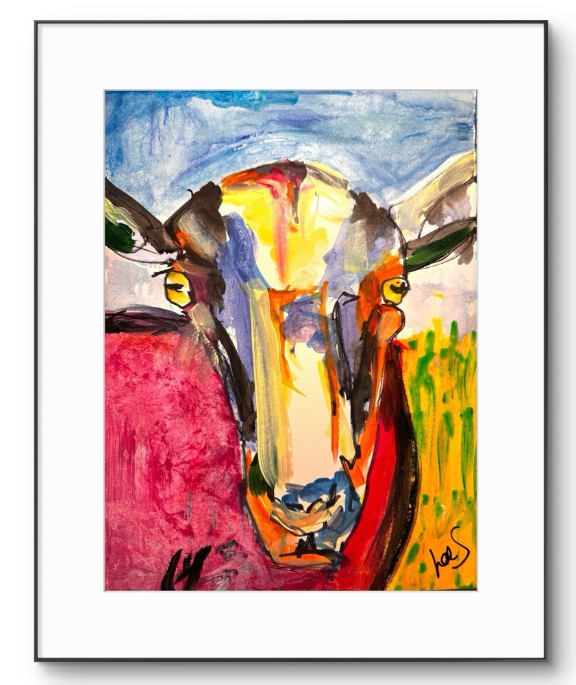 Original Art Goat 9×12 Heavy Art Paper Expressionism Abstract Colorful Acrylic