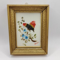 Vintage Set of 3 Miniature Verilyn Gallery Butterfly Paintings on Glass Spain