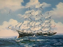 K MASKELL NAUTICAL SHIP AT SEA MARITIME OIL PAINTING SEASCAPE ORG SIGNED OIL