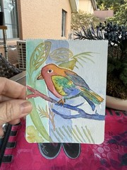 Original Watercolor Painting, Bird on Branch Nature Illustration, Signed 2023