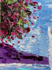 Amalfi Coast Sailboat Original Oil Impasto Painting Italian Seascape 8 x 16 in