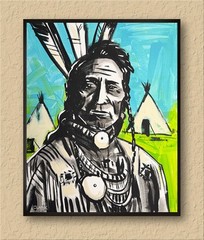 Original Native American Pop Art – Acrylic Painting On 20×16″ Stretched Canvas