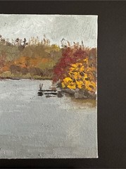LANDSCAPE ORIGINAL PAINTING Impressionism Art Oil etude River Autumn 5,9*7,9 in