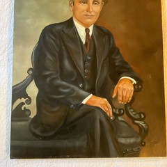 Mans portrait original oil art painting Vintage 1984 signed man in suit