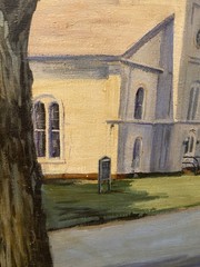 Original Oil Painting New England Church Scene MA/NH Signed Strecker 23×27 Frame