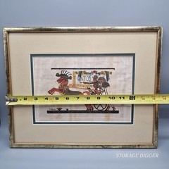 VTG Egyptian Art Painting Pharaon King Tut, Papyrus Paper, Framed 14.5″ x 11.5″