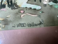 VTG Painting J Wood Hallmark Watercolor Abstract Cat 17×21 Signed Matted Framed