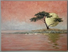Large Original Acrylic Painting Gold Leaf Coastal Landscape Canvas Art 36×48