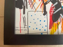 BASQUIAT Drawing and painting on antique wood, signed and sealed, framed in wood