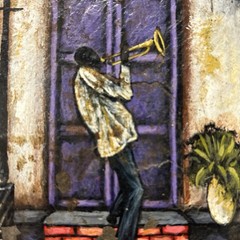 Hand Painted New Orleans French Quarter Reclaimed Slate Art Jazz Musician 1998