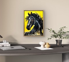 WS original black horse hand painted 14X11 canvas acrylic expressionism wall art