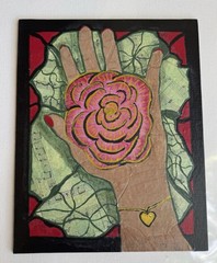 „Trusting Heart“ original OOAK hand & pink rose painting on canvas 8×10