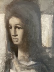 Antonin Marek Machourek Signed Abstarct Figure Oil Painting Monochrome 21”x25”