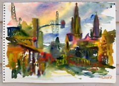 Swanston Street View, Melbourne Plein air Watercolor
