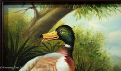 Beautiful Oil Painting of Ducks and Chick in River Landscape, Small & Framed
