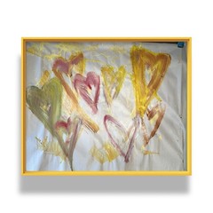 Abstract Hearts Acrylic Painting in Yellow, Pink, Green – on Paper