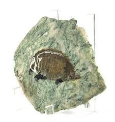 Hand Painted Badger on Natural Stone Slab Signed H Marty 1986 Wildlife 6×4”