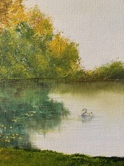 OOAK Oil Painting 11 X 14 Impressionist Landscape W/ Swan Wall Art Decor