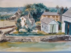 Antique 1924 Reginald Marsh Adamsville Little Compton Landscape W/C Painting