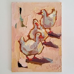 Ducks Gooses Painting Original Oil Artwork Semi Abstract Modern Small Wall Art