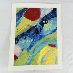 Original Abstract Art Painting on Heavy Paper Colorful Acrylic Signed 9×11.75 D