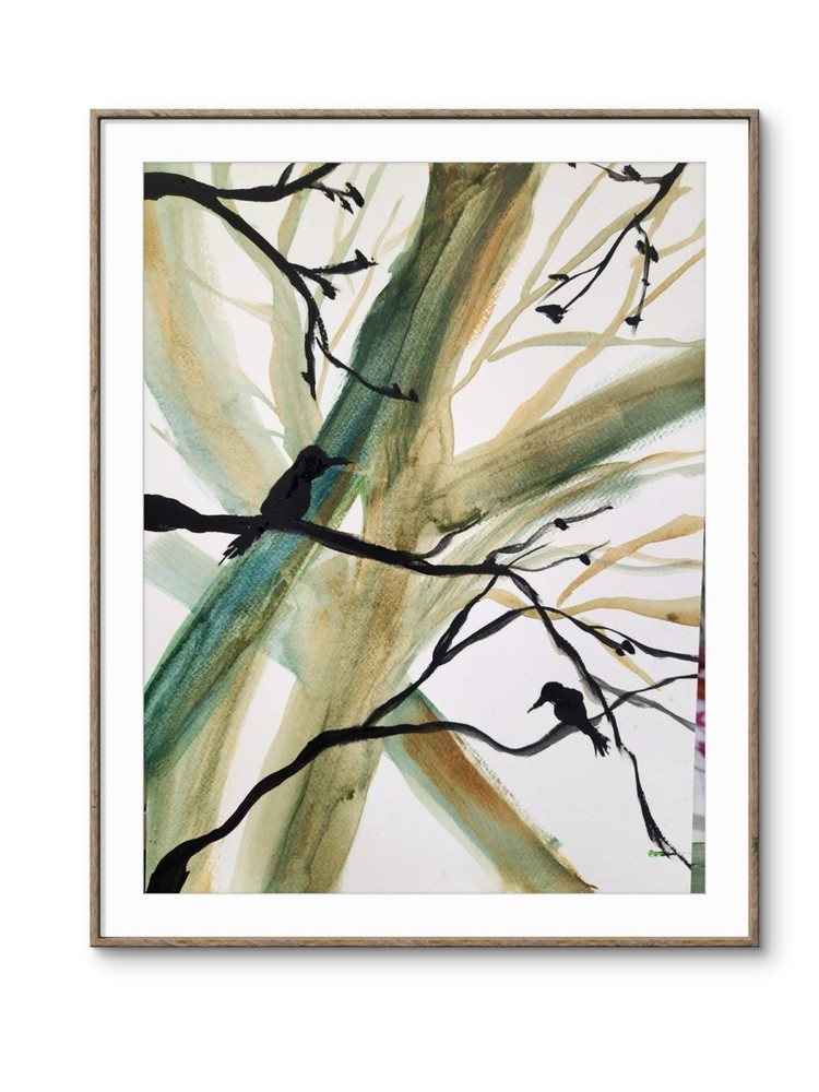 Abstract BirdsImpressionistic Original Wall Art 14X11 Mixed Media Paper