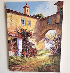 Mediterranean House Garden Bell Tower Italy Oil Painting Artist Signed Original