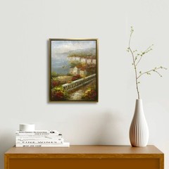 Hungryartist -Original Painting of Seaside Town on Canvas 12×16 Framed