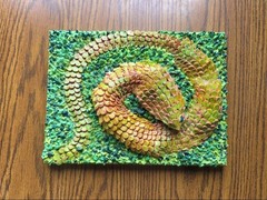 Handmade Clay Snake On Canvas Reptile Acrylic Paint