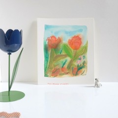 Two Orange Flowers Floral Woodland Ethereal Dreamy Art 100% Cotton Paper 6 x 7″