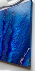 Abstract Fluid Pour Painting Blue Acrylic 11″ x 14″ Home Decor Wall Art
