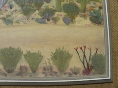 Vintage charming Southwest desert painting in a slightly primitive naive style
