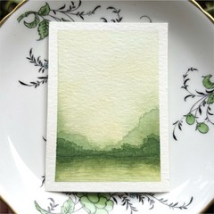 “Reflection” Minimalist miniature watercolor painting Original artwork OOAK