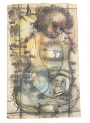 Ben Macala Signed Mixed Media Figural Artwork Woman Portrait Charcoal on Paper